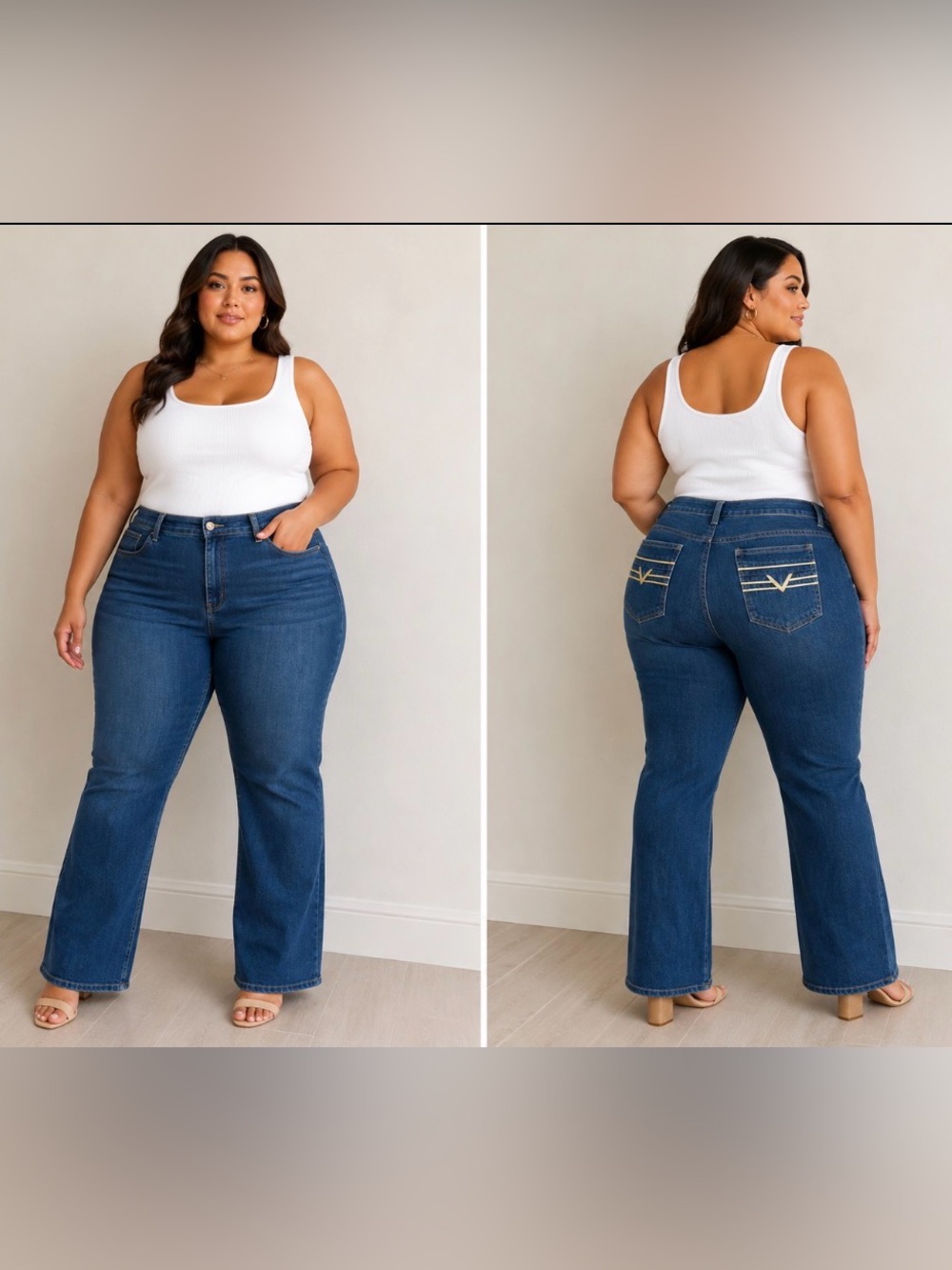 Vintage Image west High-Rise Plus-Size Flare Jeans in Dark Blue Wash